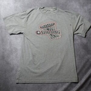 Spalding T-Shirt Mens Medium Gray Good Basketball Graphic Tee Short Sleeve